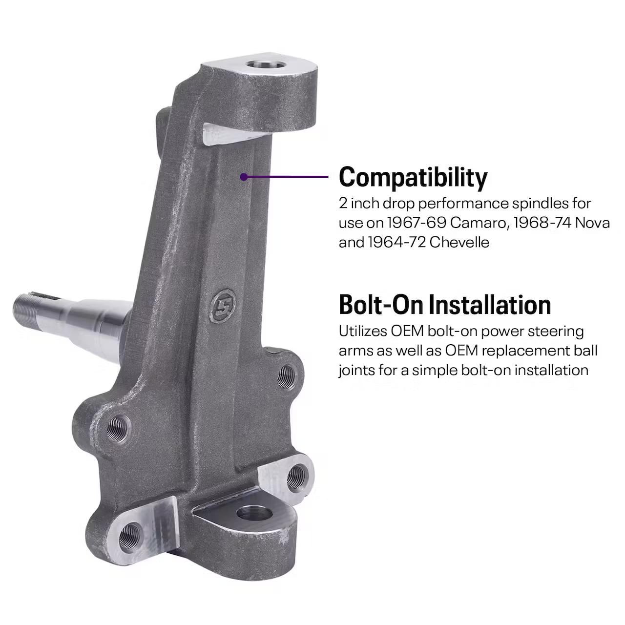 G-Comp 2 Inch Drop Performance Spindles for GM A/F/X-Body Muscle Cars - Image 6